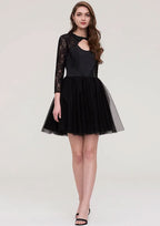 Graceful Tulle Homecoming Dress A-Line Scoop Neck Long Sleeve Mini With Lace BM bride
