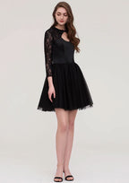 Graceful Tulle Homecoming Dress A-Line Scoop Neck Long Sleeve Mini With Lace BM bride