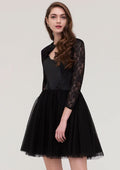Graceful Tulle Homecoming Dress A-Line Scoop Neck Long Sleeve Mini With Lace BM bride