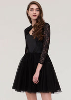Graceful Tulle Homecoming Dress A-Line Scoop Neck Long Sleeve Mini With Lace BM bride