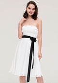 Knee-Length Chiffon Bridesmaid Dress, A-Line/Princess Style, Strapless, Sleeveless, With Pleats And Sashes BM bride