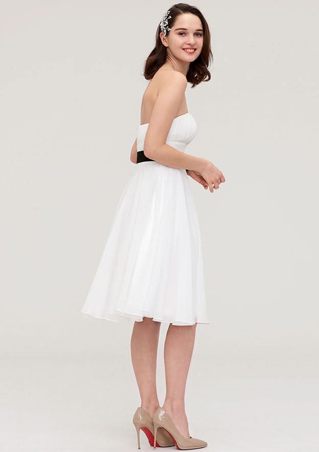 Knee-Length Chiffon Bridesmaid Dress, A-Line/Princess Style, Strapless, Sleeveless, With Pleats And Sashes BM bride