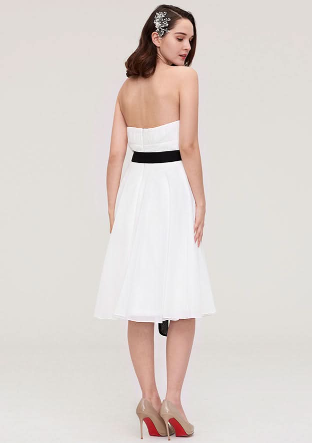 Knee-Length Chiffon Bridesmaid Dress, A-Line/Princess Style, Strapless, Sleeveless, With Pleats And Sashes BM bride