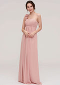 A-Line/Princess One-Shoulder Floor-Length Sleeveless Chiffon Bridesmaid Dress With Pleated Flowers BM bride