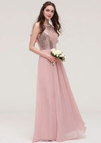 Floor-Length Chiffon Bridesmaid Dress, A-Line/Princess Shape, High-Neck, Sleeveless, With Sashes BM bride