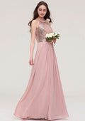 Floor-Length Chiffon Bridesmaid Dress, A-Line/Princess Shape, High-Neck, Sleeveless, With Sashes BM bride