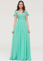 Floor-Length Chiffon Sexy Bridesmaid Dress, A-Line/Princess Cut, Sweetheart Neck, Sleeveless, With Pleats BM bride