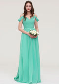 Floor-Length Chiffon Sexy Bridesmaid Dress, A-Line/Princess Cut, Sweetheart Neck, Sleeveless, With Pleats BM bride