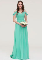 Floor-Length Chiffon Sexy Bridesmaid Dress, A-Line/Princess Cut, Sweetheart Neck, Sleeveless, With Pleats BM bride
