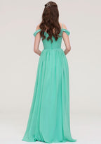 Floor-Length Chiffon Sexy Bridesmaid Dress, A-Line/Princess Cut, Sweetheart Neck, Sleeveless, With Pleats BM bride