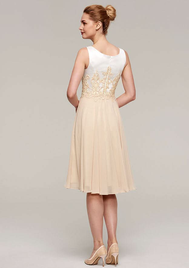 Knee-Length Chiffon Mother of the Bride Dress with Appliqued Jacket, Sleeveless Bateau A-line BM bride