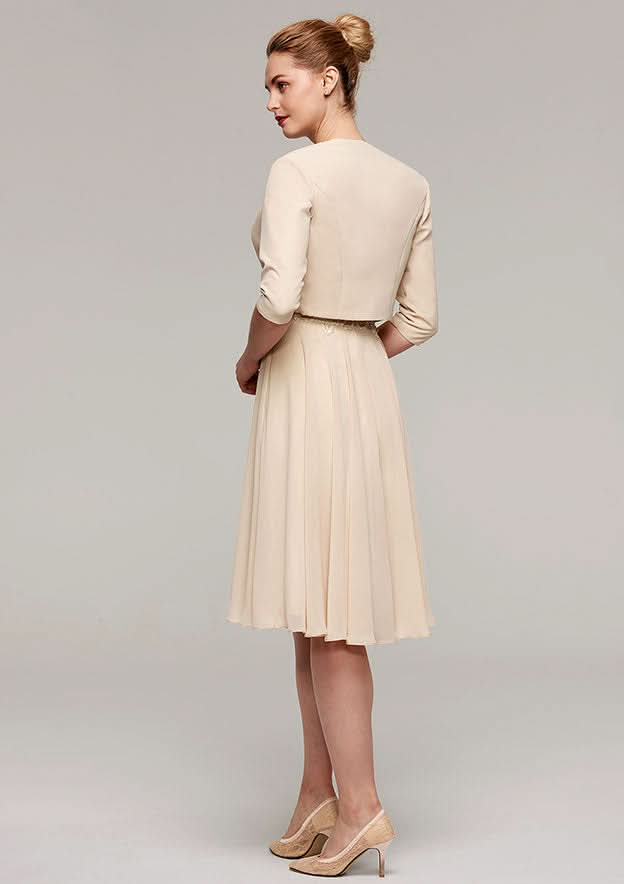 Knee-Length Chiffon Mother of the Bride Dress with Appliqued Jacket, Sleeveless Bateau A-line BM bride