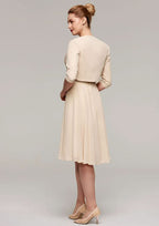 Knee-Length Chiffon Mother of the Bride Dress with Appliqued Jacket, Sleeveless Bateau A-line BM bride