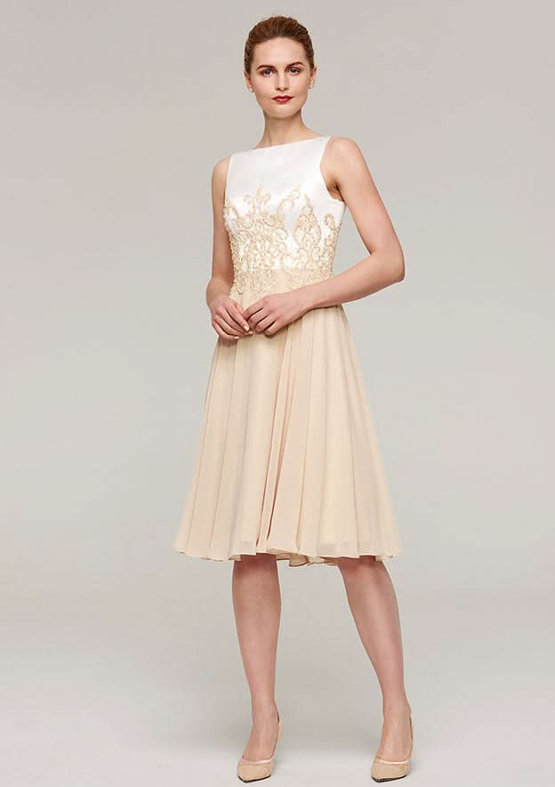 Knee-Length Chiffon Mother of the Bride Dress with Appliqued Jacket, Sleeveless Bateau A-line BM bride