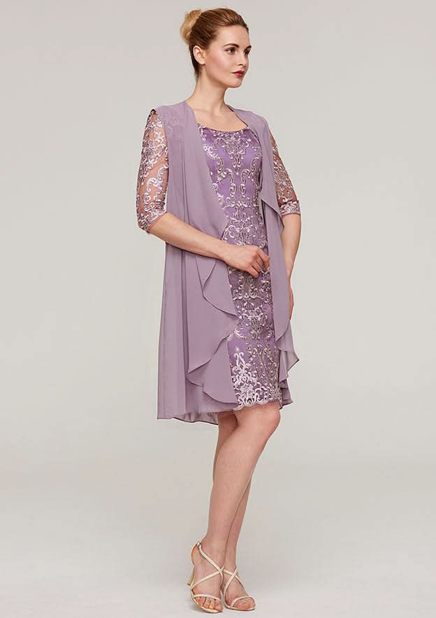 Knee-Length Lace Mother of the Bride Dress with Jacket, Half Sleeve Bateau Sheath/Column BM bride