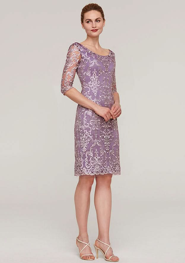 Knee-Length Lace Mother of the Bride Dress with Jacket, Half Sleeve Bateau Sheath/Column BM bride