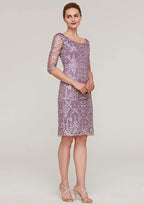 Knee-Length Lace Mother of the Bride Dress with Jacket, Half Sleeve Bateau Sheath/Column BM bride