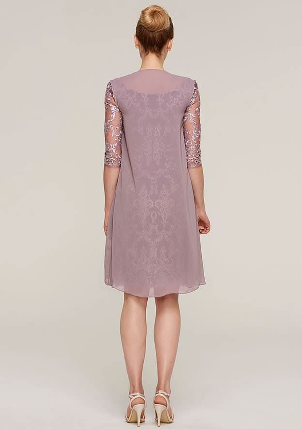 Knee-Length Lace Mother of the Bride Dress with Jacket, Half Sleeve Bateau Sheath/Column BM bride