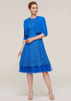 Knee-Length Lace Mother of the Bride Dress with Jacket, Sleeveless Scoop Neck A-line BM bride