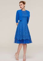 Knee-Length Lace Mother of the Bride Dress with Jacket, Sleeveless Scoop Neck A-line BM bride