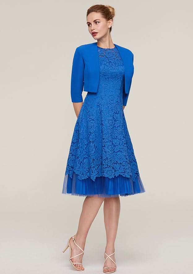 Knee-Length Lace Mother of the Bride Dress with Jacket, Sleeveless Scoop Neck A-line BM bride