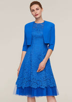 Knee-Length Lace Mother of the Bride Dress with Jacket, Sleeveless Scoop Neck A-line BM bride