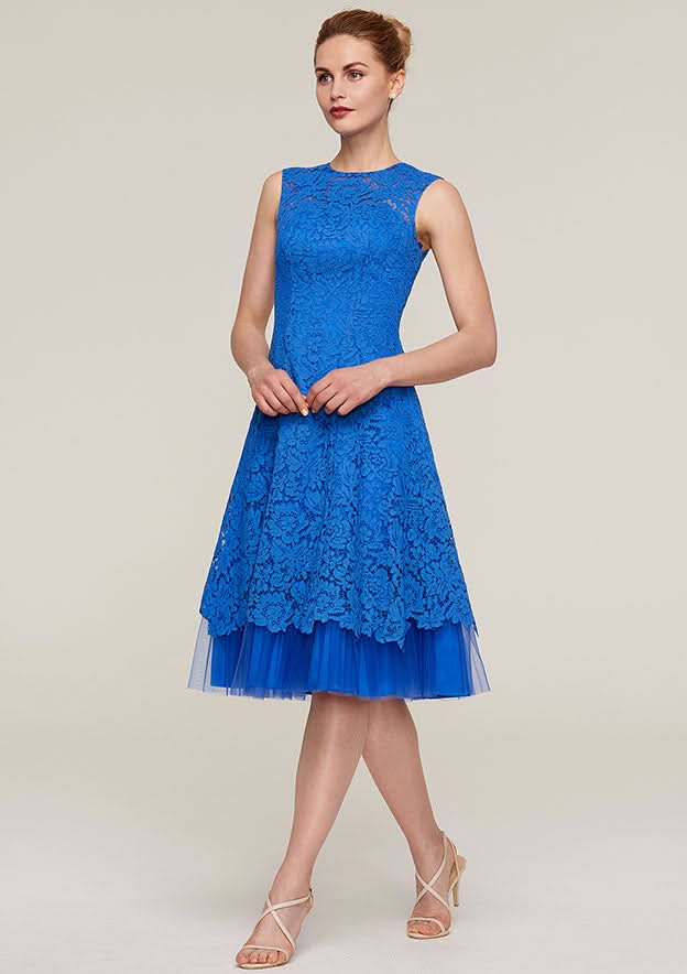 Knee-Length Lace Mother of the Bride Dress with Jacket, Sleeveless Scoop Neck A-line BM bride