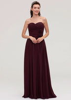 Floor-Length Chiffon Bridesmaid Dress, A-Line/Princess Style, Sweetheart Neck, Sleeveless, With Pleats BM bride