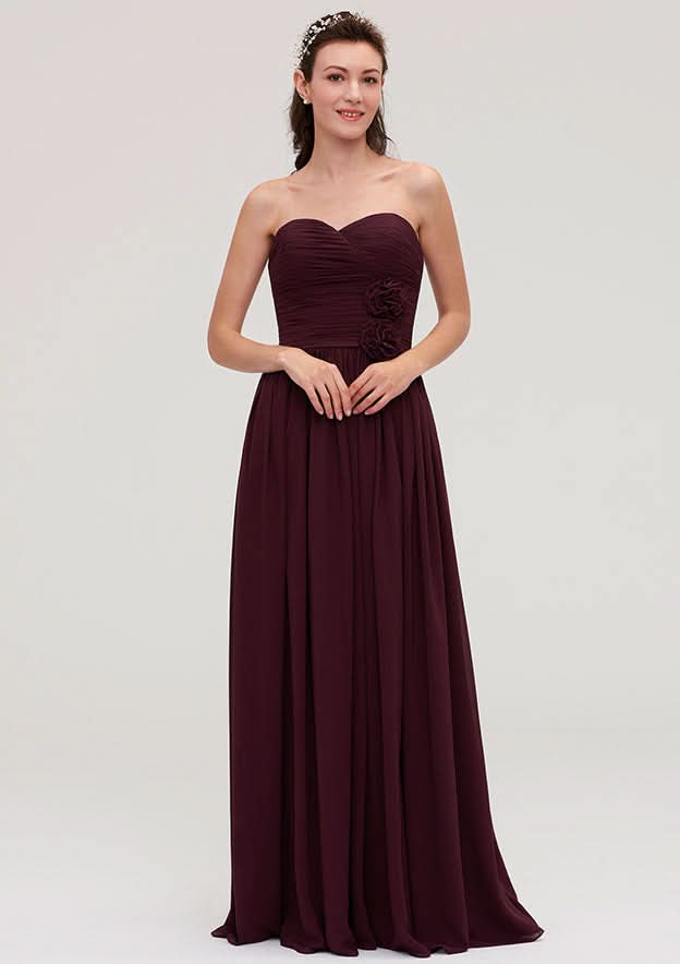 Floor-Length Chiffon Bridesmaid Dress, A-Line/Princess Style, Sweetheart Neck, Sleeveless, With Pleats BM bride
