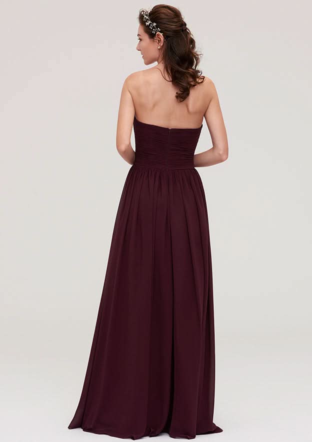 Floor-Length Chiffon Bridesmaid Dress, A-Line/Princess Style, Sweetheart Neck, Sleeveless, With Pleats BM bride