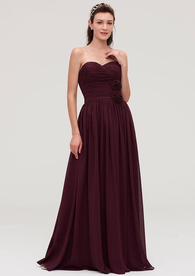 Floor-Length Chiffon Bridesmaid Dress, A-Line/Princess Style, Sweetheart Neck, Sleeveless, With Pleats BM bride