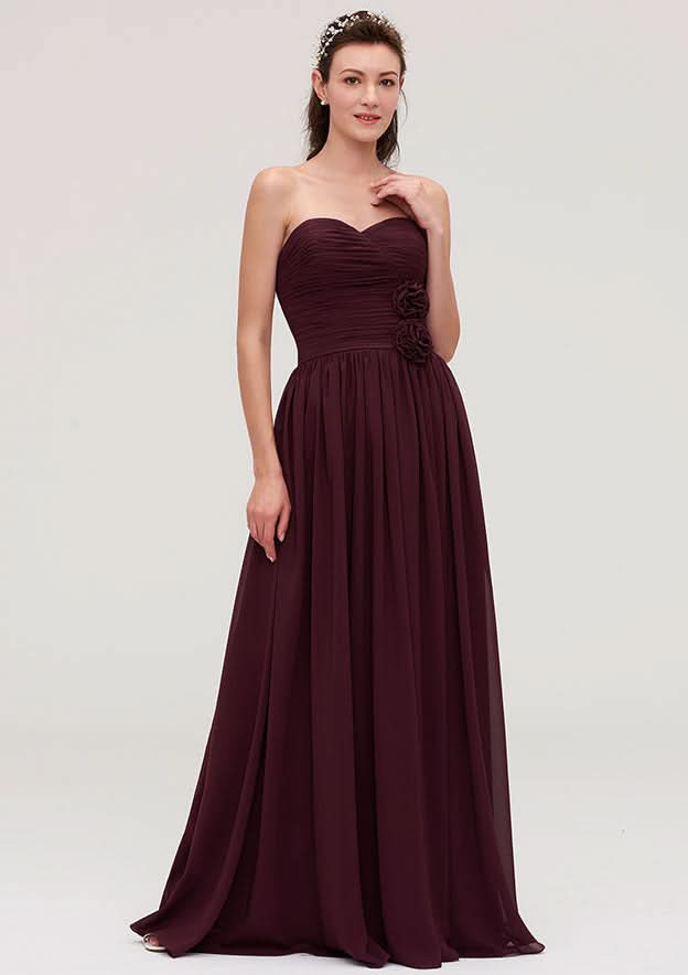 Floor-Length Chiffon Bridesmaid Dress, A-Line/Princess Style, Sweetheart Neck, Sleeveless, With Pleats BM bride