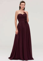 Floor-Length Chiffon Bridesmaid Dress, A-Line/Princess Style, Sweetheart Neck, Sleeveless, With Pleats BM bride