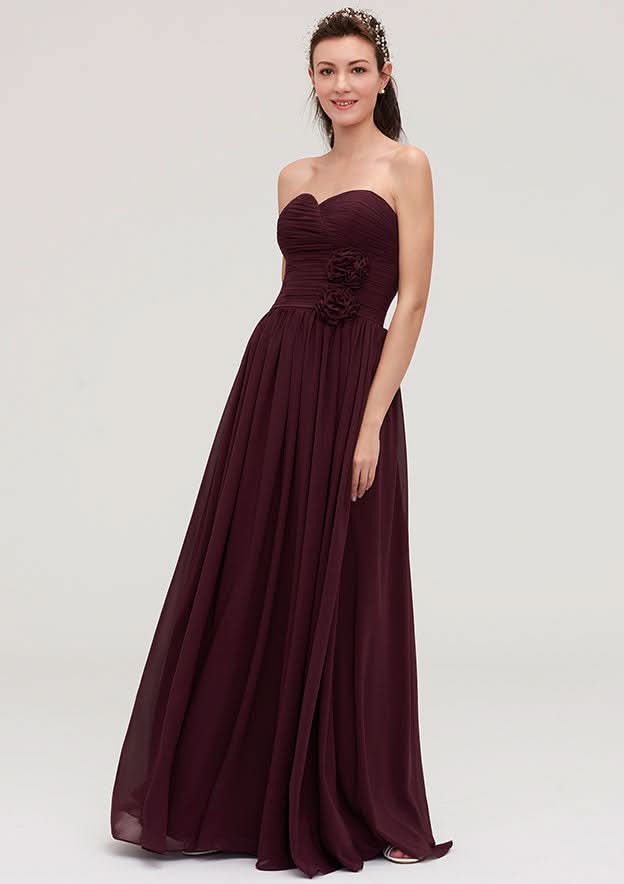 Floor-Length Chiffon Bridesmaid Dress, A-Line/Princess Style, Sweetheart Neck, Sleeveless, With Pleats BM bride