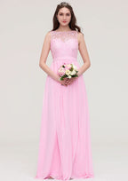 Floor-Length Chiffon Bridesmaid Dress, A-Line/Princess Cut, Sweetheart Neck, Sleeveless, With Pleats Ruffled BM bride