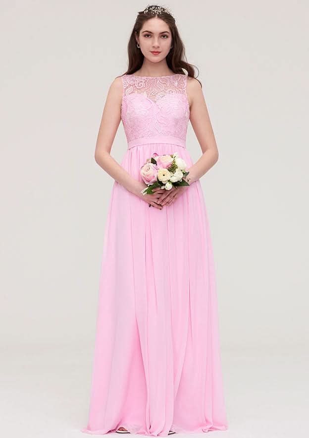 Floor-Length Chiffon Bridesmaid Dress, A-Line/Princess Cut, Sweetheart Neck, Sleeveless, With Pleats Ruffled BM bride