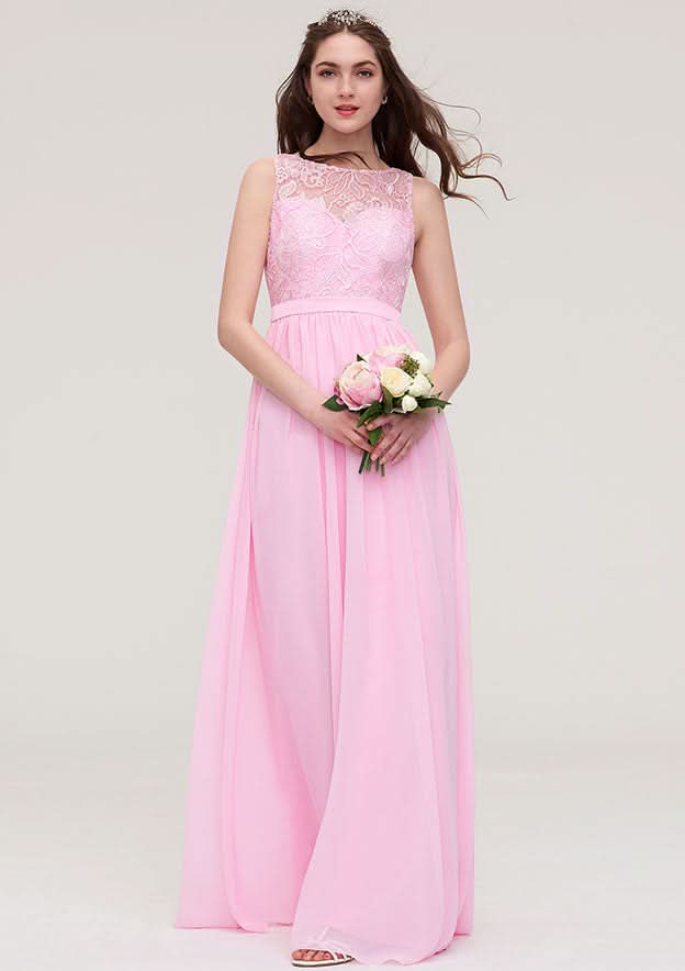 Floor-Length Chiffon Bridesmaid Dress, A-Line/Princess Cut, Sweetheart Neck, Sleeveless, With Pleats Ruffled BM bride