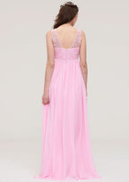 Floor-Length Chiffon Bridesmaid Dress, A-Line/Princess Cut, Sweetheart Neck, Sleeveless, With Pleats Ruffled BM bride
