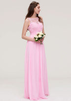 Floor-Length Chiffon Bridesmaid Dress, A-Line/Princess Cut, Sweetheart Neck, Sleeveless, With Pleats Ruffled BM bride