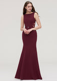 Floor-Length Elastic Satin Bridesmaid Dress In Sheath/Column Shape, Bateau Neck, Sleeveless, With Waistband, Lace, And Sequins BM bride