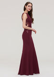 Floor-Length Elastic Satin Bridesmaid Dress In Sheath/Column Shape, Bateau Neck, Sleeveless, With Waistband, Lace, And Sequins BM bride