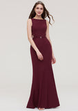 Floor-Length Elastic Satin Bridesmaid Dress In Sheath/Column Shape, Bateau Neck, Sleeveless, With Waistband, Lace, And Sequins BM bride