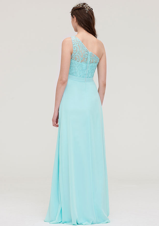 Floor-Length Chiffon Bridesmaid Dress, A-Line/Princess Style, One-Shoulder, Sleeveless, With Lace BM bride
