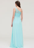 Floor-Length Chiffon Bridesmaid Dress, A-Line/Princess Style, One-Shoulder, Sleeveless, With Lace BM bride