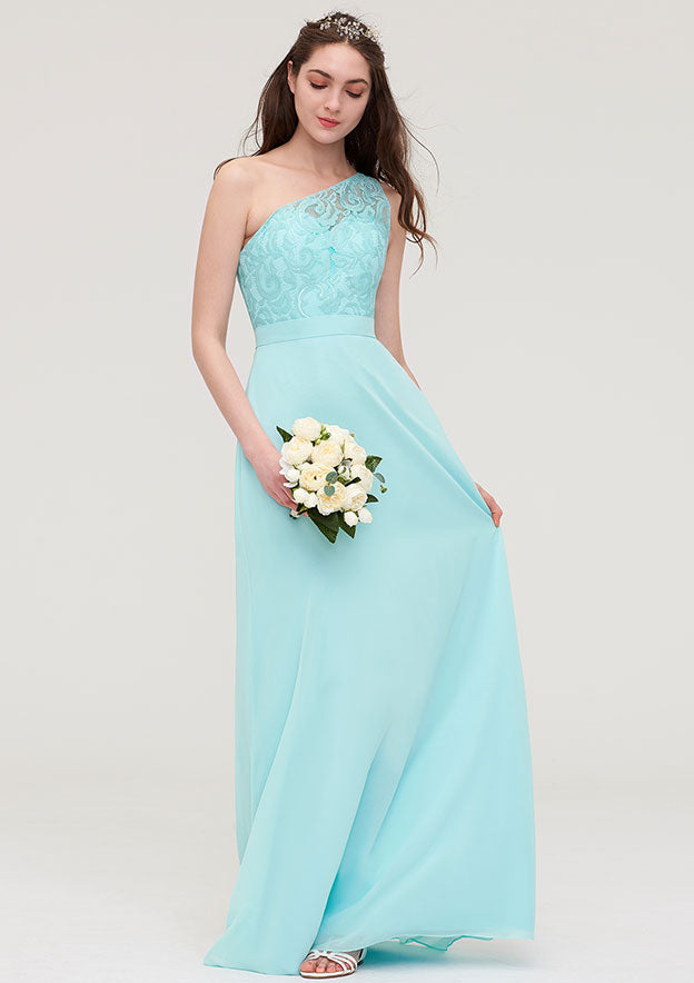 Floor-Length Chiffon Bridesmaid Dress, A-Line/Princess Style, One-Shoulder, Sleeveless, With Lace BM bride