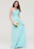 Floor-Length Chiffon Bridesmaid Dress, A-Line/Princess Style, One-Shoulder, Sleeveless, With Lace BM bride