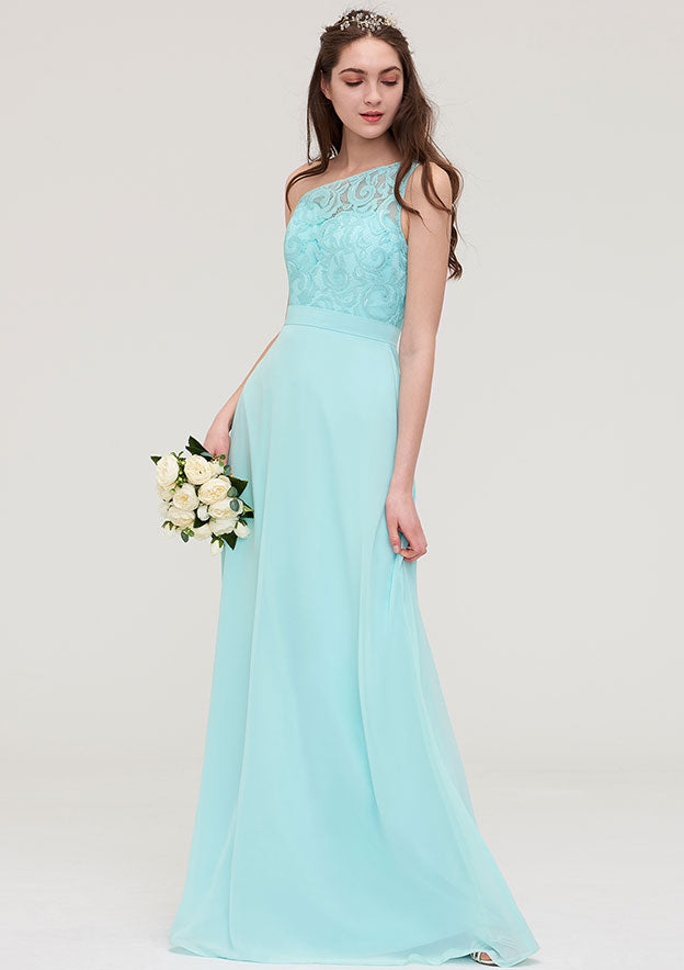 Floor-Length Chiffon Bridesmaid Dress, A-Line/Princess Style, One-Shoulder, Sleeveless, With Lace BM bride
