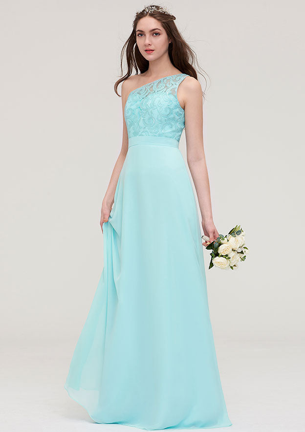 Floor-Length Chiffon Bridesmaid Dress, A-Line/Princess Style, One-Shoulder, Sleeveless, With Lace BM bride