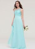 Floor-Length Chiffon Bridesmaid Dress, A-Line/Princess Style, One-Shoulder, Sleeveless, With Lace BM bride