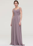 Floor-Length Chiffon Bridesmaid Dress, A-Line/Princess Shape, Bateau Neck, Sleeveless, With Lace And Pleats Ruffled BM bride